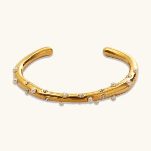 Libra Bracelet Pearl Drop Gold Cuff MXJDB109G