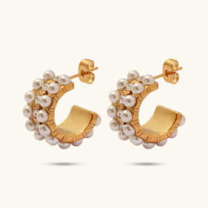 Libra gold pearl hoops MXMWE488G
