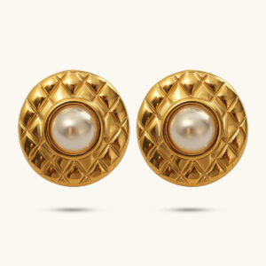 Libra gold pearl stud earrings MXJDE043G