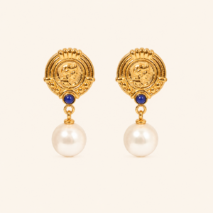 Libra Sculpted Gold Pearl  Earrings  JDE2023561
