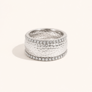 Libra Pavé Hammered Band Ring R4926-S